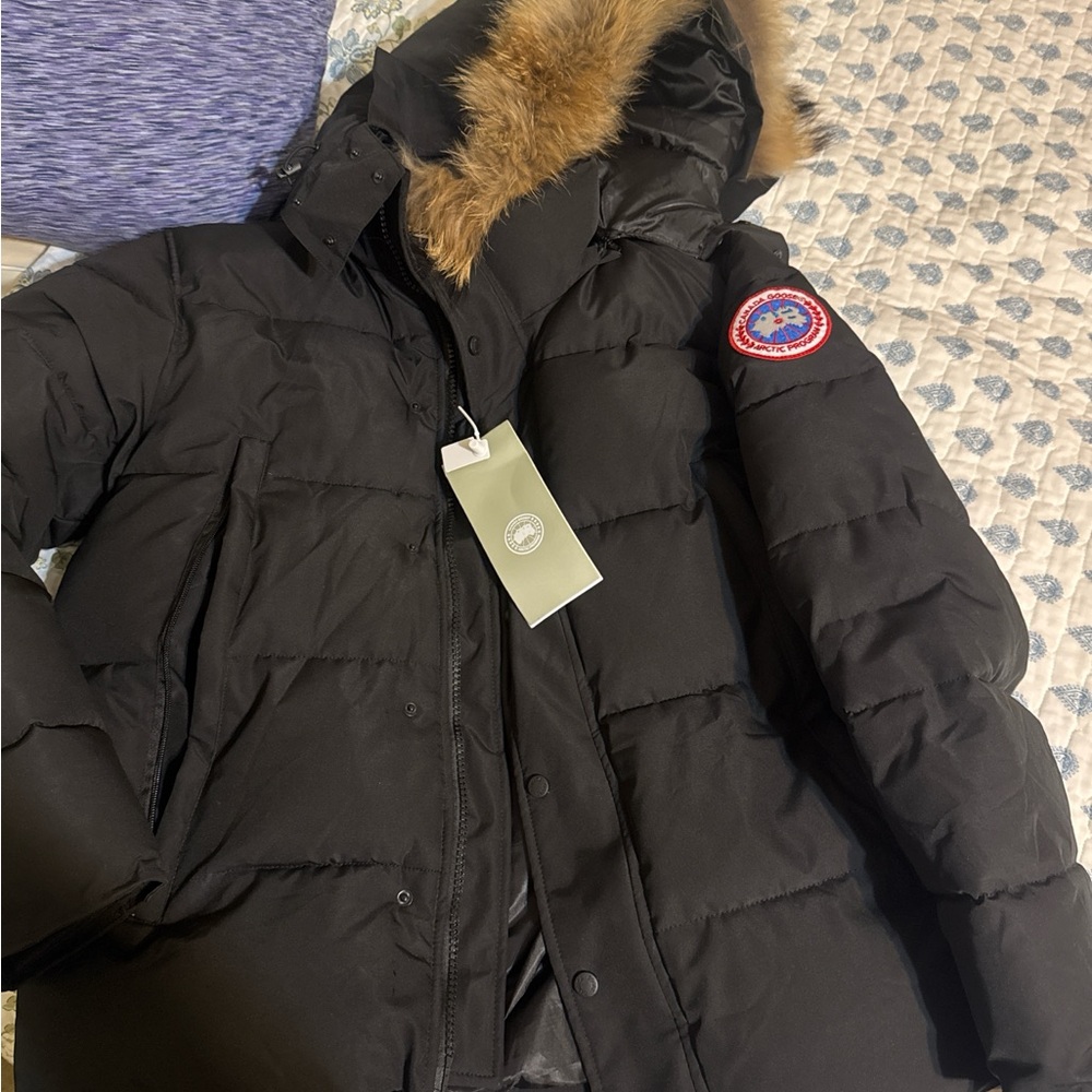 Canada Goose Black Puffer Coat with Fur Trim